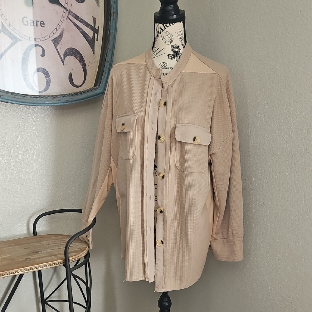 Womens Tan Button Up Shirt Jacket Size Large